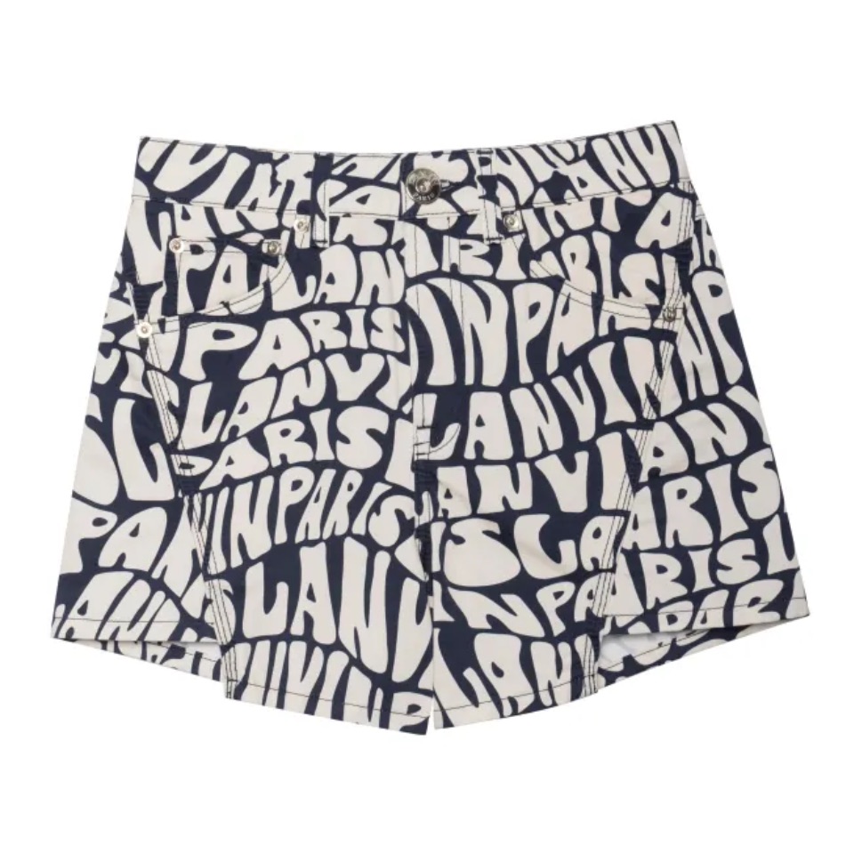 Lanvin White And Blue Logo Denim Shorts Sz 38 Us Medium